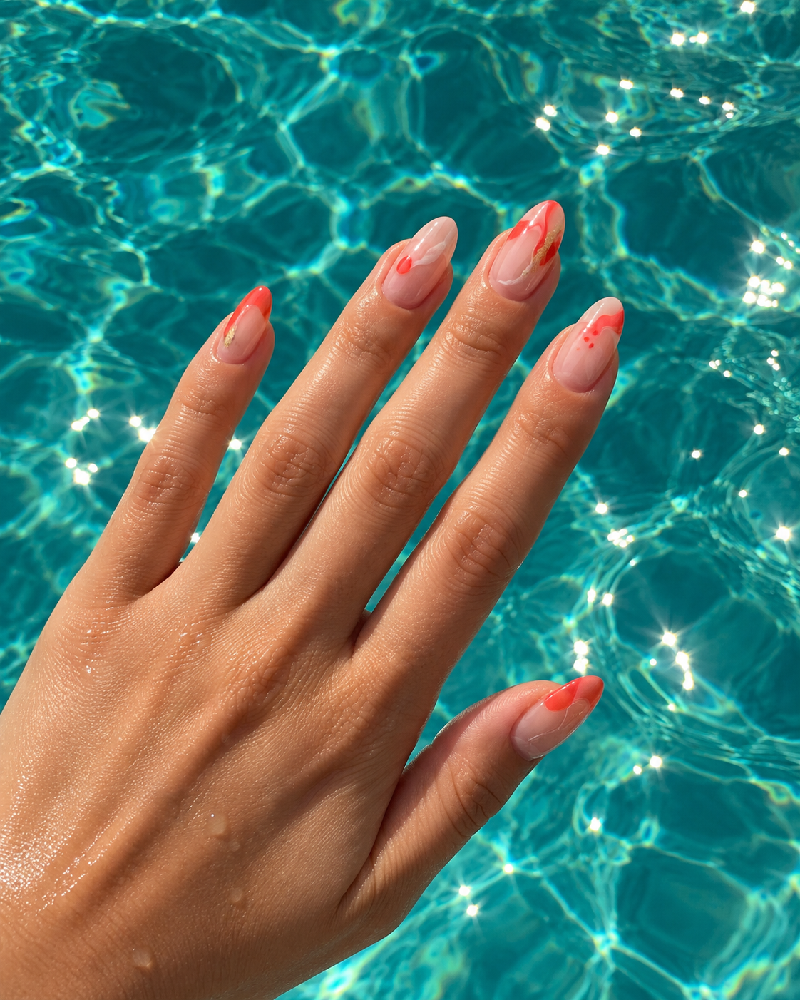 Mercan detaylı renkli nail art